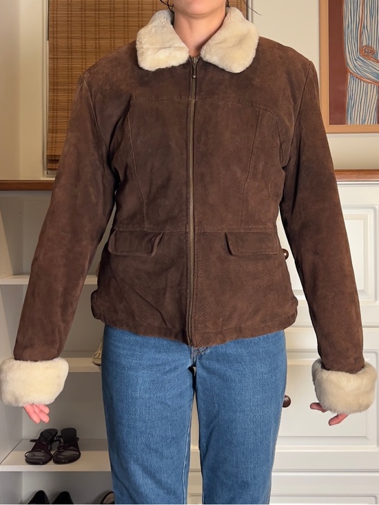 Women’s Brown Suede Shearling Collar Jacket - Picture 2 of 6